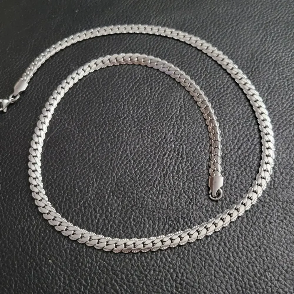 Silver stainless steel textured cuban chain necklace